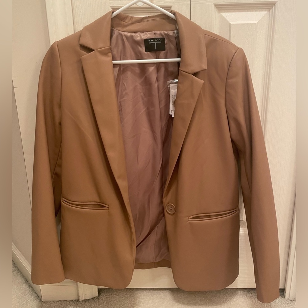 Tahari brand faux leather small toffee colored blazer